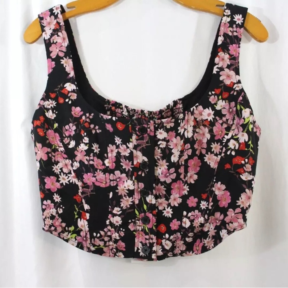 Wayf Women's Black/Multi Floral Sleeveless Crop Top